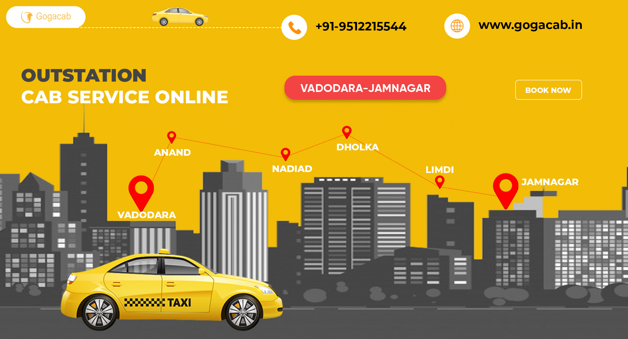 Check Vadodara to Jamnaga Cab Service